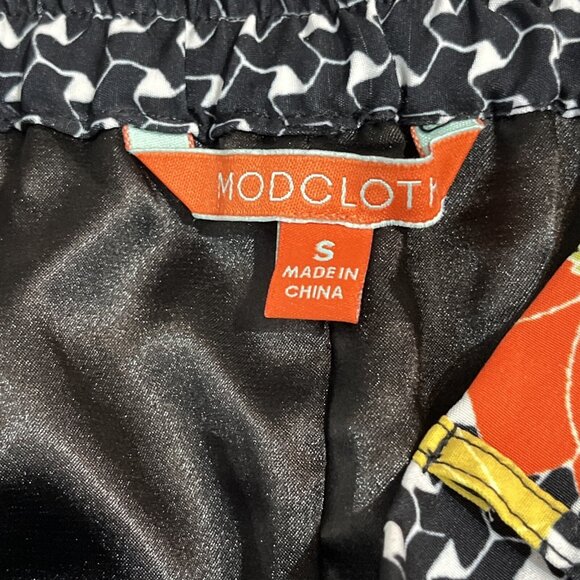 Modcloth Skirt‎ Womens S Black Chiffon Orange Floral Geometric Swing Midi Retro - Picture 5 of 8